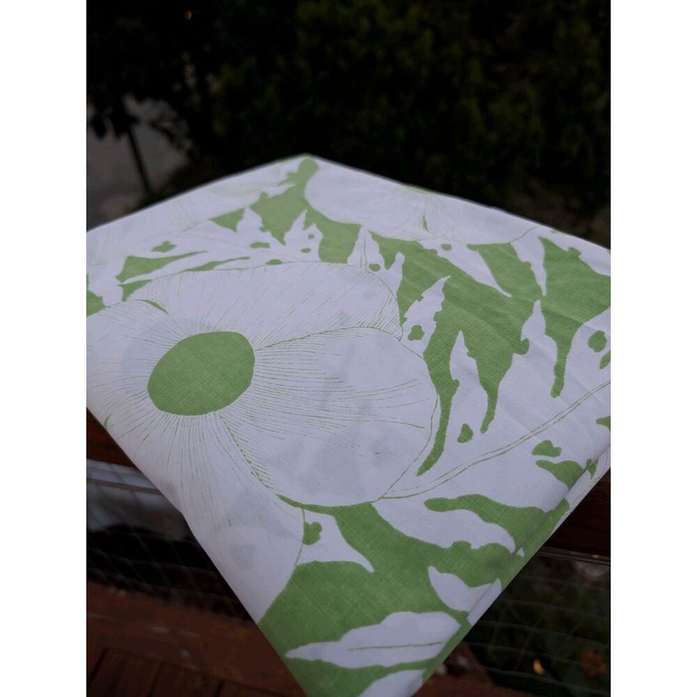 Vintage 70s MCM Queen Flat Sheet Retro Green Floral Dan River Tranquale Flowers